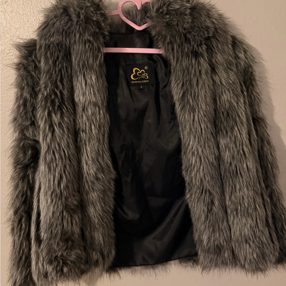 Gray Faux Fur Jacket - Plush Open Front Coat